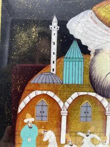 Ottoman gold leaf painting of Rumi with dancing Dervish 