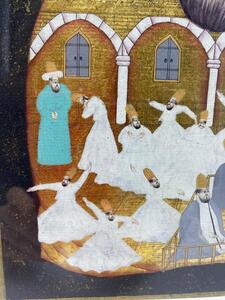 Ottoman gold leaf painting of Rumi with dancing Dervish 