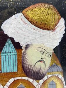 Ottoman gold leaf painting of Rumi with dancing Dervish 