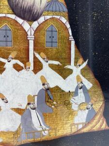 Ottoman gold leaf painting of Rumi with dancing Dervish 