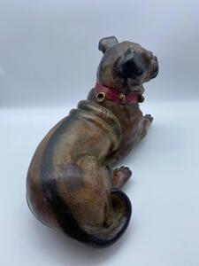 Antique terracotta polychrome lying pug dog statue 