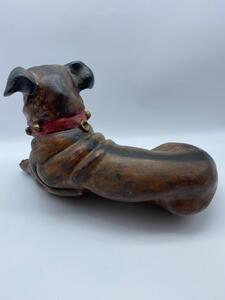 Antique terracotta polychrome lying pug dog statue 