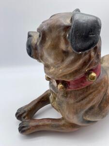 Antique terracotta polychrome lying pug dog statue 