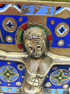 Limoges style Haute Epoque Ojer enameled crucifixion plaque