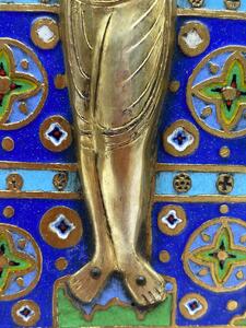 Limoges style Haute Epoque Ojer enameled crucifixion plaque