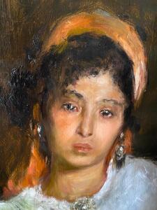 Antique Orientalist portrait oil painting of a young Berber woman 