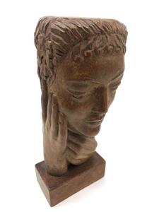 Rare wooden sculpture of a female Grecian head  