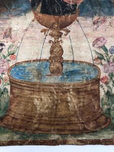 Rare painting on vellum of a saint at a fountain 