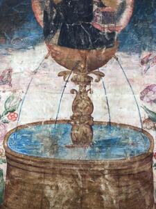 Rare painting on vellum of a saint at a fountain 