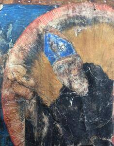 Rare painting on vellum of a saint at a fountain 