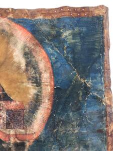 Rare painting on vellum of a saint at a fountain 