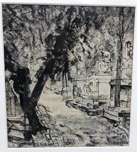 Ink drawing Chopin’s tomb at Père Lachaise 