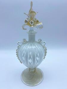 Murano latticino gold flecked glass bottle and stopper 