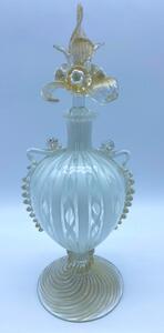 Murano latticino gold flecked glass bottle and stopper 