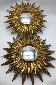 Vintage pair of gilded sunburst mirrors 