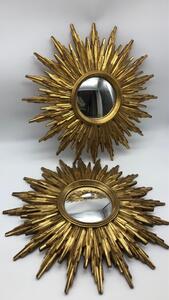 Vintage pair of gilded sunburst mirrors 