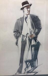 Watercolor portrait of a fashionable gent