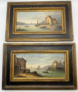 Alfred Dumont pair of maritime oil paintings 