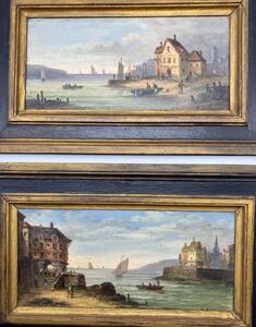 Alfred Dumont pair of maritime oil paintings 