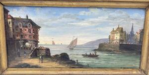 Alfred Dumont pair of maritime oil paintings 