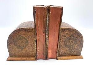 Antique French Faux Livres armory bookends 