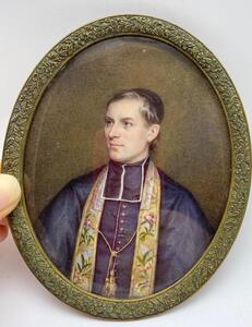 Large 1851 miniature portrait painting by Haillecourt