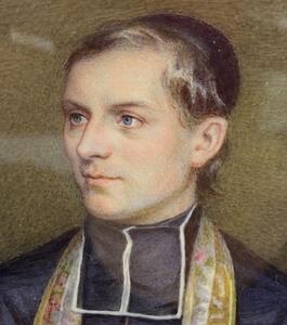 Large 1851 miniature portrait painting by Haillecourt