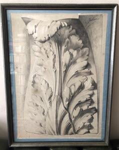 Antique pencil drawing on an acanthus leaf ornament 