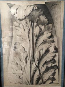 Antique pencil drawing on an acanthus leaf ornament 