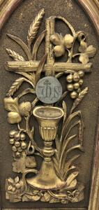 Antique French tabernacle door with chalice and snake 