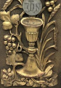 Antique French tabernacle door with chalice and snake 