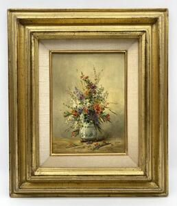 XIX Eugene Petit painting of a vase with wild flowers 