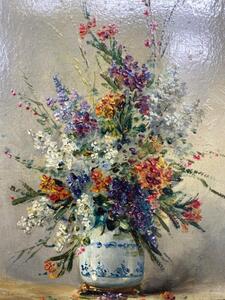 XIX Eugene Petit painting of a vase with wild flowers 