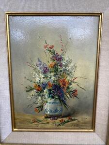 XIX Eugene Petit painting of a vase with wild flowers 