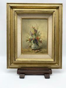 XIX Eugene Petit painting of a vase with wild flowers 