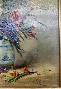 XIX Eugene Petit painting of a vase with wild flowers 