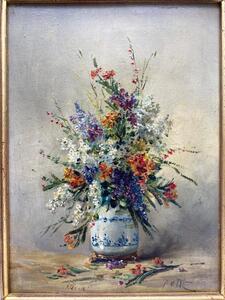 XIX Eugene Petit painting of a vase with wild flowers 