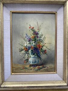 XIX Eugene Petit painting of a vase with wild flowers 