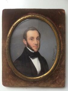 Antique 1851 miniature portrait painting of a gentleman 