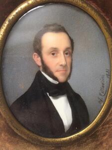 Antique 1851 miniature portrait painting of a gentleman 