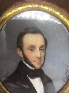 Antique 1851 miniature portrait painting of a gentleman 