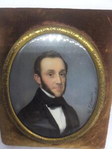 Antique 1851 miniature portrait painting of a gentleman 