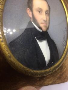 Antique 1851 miniature portrait painting of a gentleman 