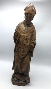 XV century oak religious sculpture of Saint Eloy