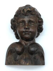 Antique carved wooden angel head bust 