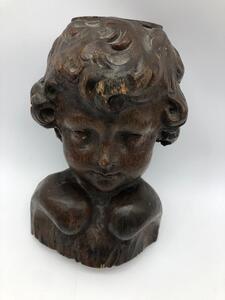 Antique carved wooden angel head bust 