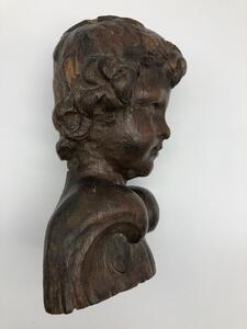 Antique carved wooden angel head bust 