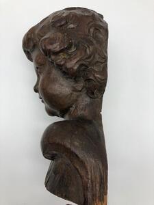 Antique carved wooden angel head bust 