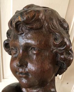 Antique carved wooden angel head bust 