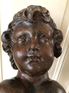 Antique carved wooden angel head bust 